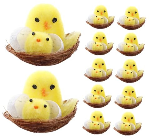 VICASKY 12stücke Mini Fluffy Küken Für Ostern Weiche Hühnerfiguren Mit Nest Für Kreative Dekorationen Ostergeschenke Für Bastelprojekte Und Tischdekorationen