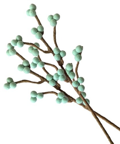 2er Set Zweig mit Beeren in Mint aus Filz mit biegsamen Stiel, ca. 30 cm, handgemachte Dekoblumen für individuelle Kreationen, nachhaltiges Geschenk, fairer Handel, realistische Kunstblumen