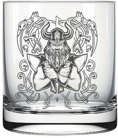 Whiskyglas mit Wikinger-Motiv, 6 Designs zur Auswahl, personalisiert im Glasboden mit Text oder Namen, Tumbler für Whisky, Geschenkidee mit Lasergravur