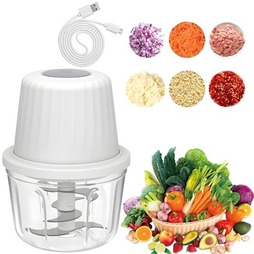 Cortador de cebolla eléctrico, 400 ml, picadora de cebolla, cortador multipicadora de verduras, 6 cuchillas, cable de carga tipo C, picadora de cebolla, cocina para carne, cebolla, ajo, verduras,