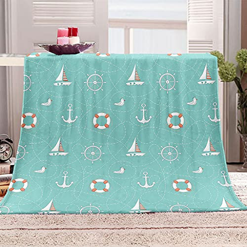 Kuscheldecke Flanell Decke 180X200Cm 3D Drucken Microfaser Weich Flauschige Warm Plüsch Wohndecke Blauer Anker Muster Tagesdecke Fleecedecke Winterdecke Für Sofa Und Bett