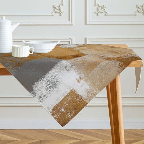 Tischdecke 100x100 cm Braun Modern Mittelläufer Kunst Gemälde Tischdecken Kurz Leinen Tisch Deko Abwaschbar Dekoration Aesthetic Tischdecke für Herbst Party Hochzeiten Feiertage Geburtstag
