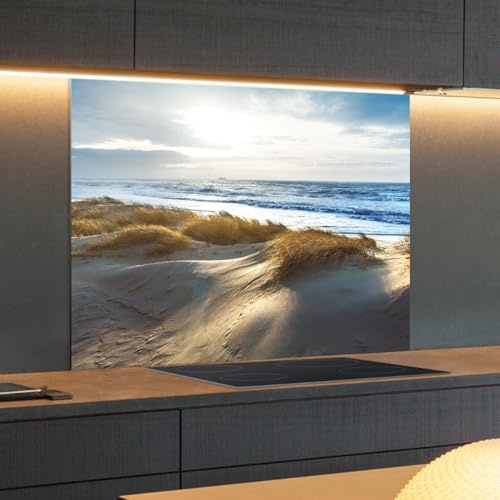Rückwand24 Spritzschutz Küchenrückwand - Aluverbundplatte glänzend zum Küchenfliesen überkleben, Wandschutz Küche ohne Bohren, Nischenverkleidung Herd 80 x 40 x 0,3 cm - Dänische Nordseeküste
