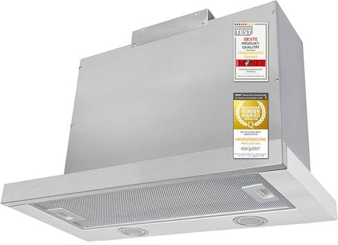 Exquisit Dunstabzugshaube FSH62-21 | Flachschirm Abzugshaube | Energieffizienzklasse C | Weiß-Inox | 60cm breit | Einbaugerät | Aktivkohlefilter
