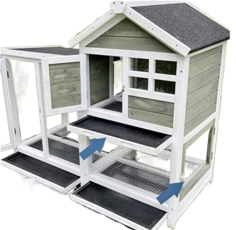 Kaninchenkäfig für den Außenbereich, doppellagig, Holz, extra groß, Kaninchenkäfig mit Trennwänden, wasserdichtes Asphaltdach, für den Außenbereich, geeignet für kleine und mittelgroße Tiere, 121,9 cm