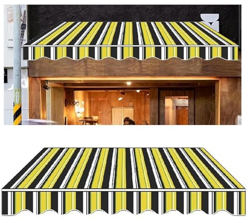 Mit Volant Markisenbespannung Ersatzstoff, Balkon Markise Wasserabweisend & Sonnenschutz Ersatz Markisentuch, Canvas Markisenstoff Wechseln, Reißfest Wetterfest, Für Balkon Terrasse Garten(Yellow,6x4m