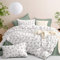 Freyamy Housse de Couette Fleurie 240x260+2 Taie d'oreiller 65x65cm Blanc Rose Vert Feuilles Floral Parure de lit 2 Personnes Adulte Sets de Housse Couette en Microfibre avec Fermeture Éclair