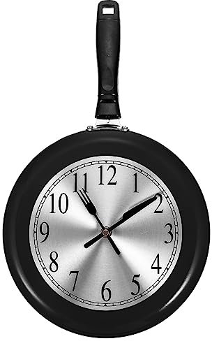 VALICLUD Geräuschlose Wanduhr Aus Edelstahl Im Pfannen-Design Dekorative Leise Küchenuhr Wandmontiert Für Wohnzimmer Büro Und Geschenk Geeignet