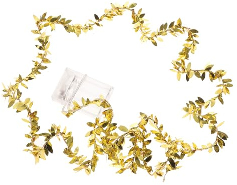 SOLUSTRE Blattgirlande Mit Lichtern 20 Led Goldene Lichterkette Strom 2M Aus Kunststoff Für Schlafzimmer Party Wand Tür Fenster Und Innen-Deko