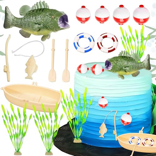 Fishing Cake Topper Gone Fishing Cake Topper Birthday Party Decorations for Baby Shower Retirement Farewell Party Supplies