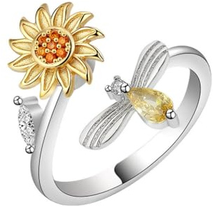 Kalttoy Fidget Spinner Ring Zirkonia Anxiety Ring Sonnenblume Drehbarer Ring