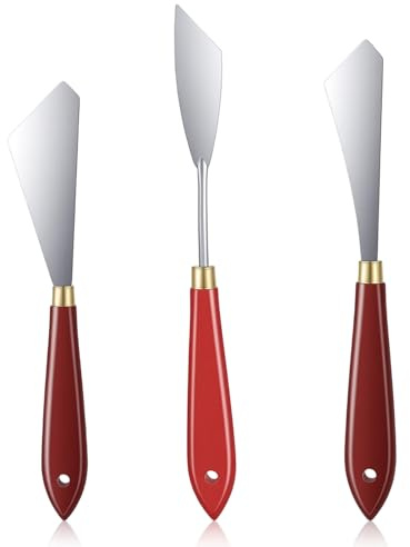 Guduling 3 Stück Spachtel Malen, Palettenmesser mit Holzgriff, Malspachtel | Malmesser, für Acrylfarben, Edelstahl Spachtel Set, Acrylmalerei, für Ölgemälde, zur Ölmalerei, Leinwand