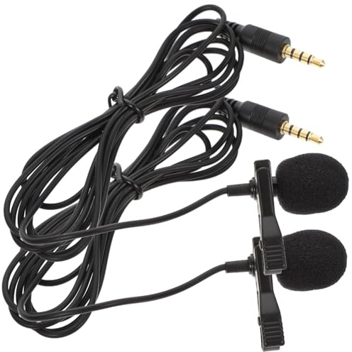 2 Stück Lavalier Mikrofone für Aufnahmen, Ansteckmikrofon Ctia | Omnidirektional, 3,5-mm Clip On, für Laptops und Stativ Montierte Telefone, Schwarz