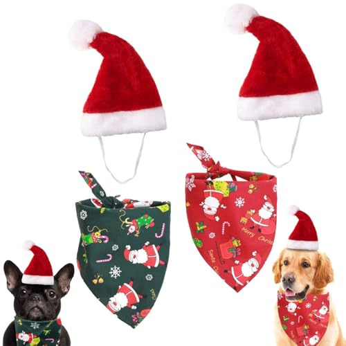 Weihnachtskostüm Haustier Weihnachtsmütze Schal Hirschgeweih Stirnband Rot Grün Braun Verstellbarer Weihnachts Outfit Geschenk Weihnachtsdekorationen für Haustiere (A)