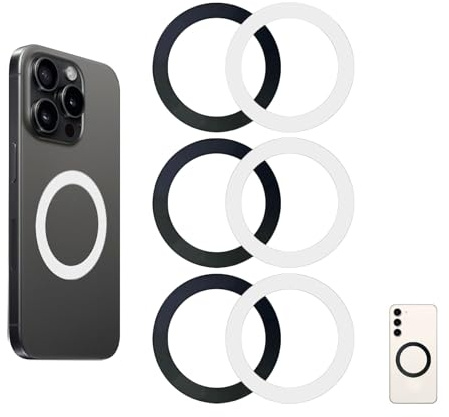 SEYUGOPTI 6 Stück Metallring Magnetring für MagSafe, Weiß Schwarz | Selbstklebender Metallring kompatibel mit iPhone 14–17 & für Galaxy S24 S25, geeignet für magnetische KFZ-Halterungen