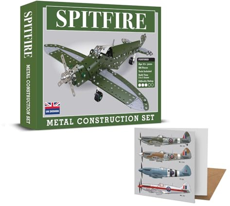 Coach House Father's Day Present & Card - Spitfire Metal Construction Set and Greeting Card, WWII Collectors Bundle, for Dad on Fathers Day, Multi-Coloured