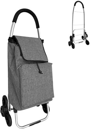 Relaxdays Einkaufstrolley Treppensteiger, Kühlfach, abnehmbare Tasche, 45 l, bis 35 kg, Einkaufswagen klappbar, grau