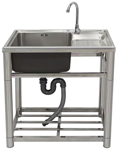 Lavandino Bagno Lavanderia in Acciaio Inossidabile con Asse per Lavare e Rubinetto, Lavello Portatile Autoportante per Garage, Cucina, Postazione di Lavoro Salvaspazio