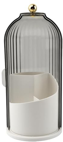 Makeup Brush Holder with Lid, 360 Rotating Sliding Opening Cosmetic Tools Organizer, Waterproof Dustproof Makeup Brush Organizer for Vanity Desktop Bathroom Countertop(COLOR:White And Black)