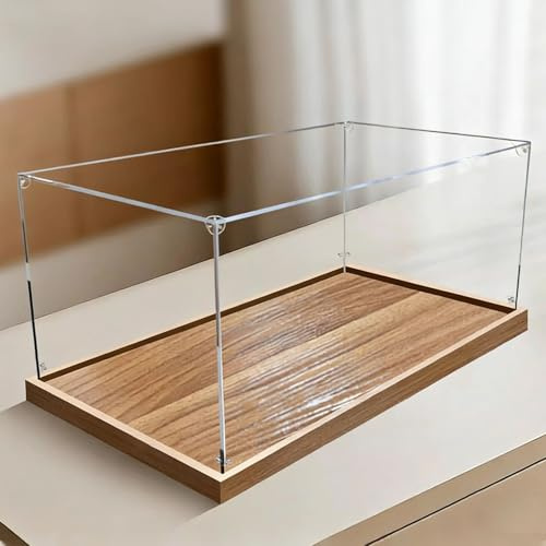Vitrine Acrylique Boîte de Rangement Longue en Acrylique (20, 30, 40, 50, 60, 70, 85 cm) Vitrine Transparente pour Objets de Collection, Socle en Bois Brossé(70x30x30cm/28x12x12in)