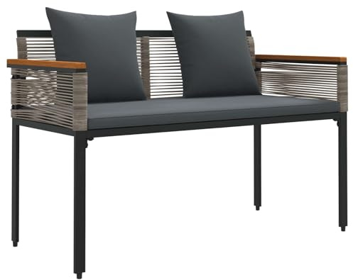 vidaXL Bank Outdoor Grau und Dunkelgrau 117 x 54 x 74,5 cm Poly-Rattan, Garten und Terrasse, Rechteckig, Modern, Verstellbare Füße, UV-beständige Materialien, Abnehmbare Bezüge, Gartenmöbel