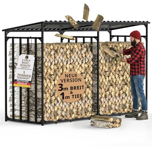 Legnaia da Esterno XXL Metallo Zincata Resistente con Tetto 300x105x185cm