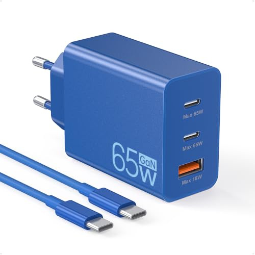 Anykon USB C Ladegerät 65W GaN Netzteil, 3-Port PD+QC Schnellladegerät mit 2M Ladekabel, USB C Fast Charger für MacBook Air Pro M1/M2,iPhone 17 Pro Max/16/15/14/13, Galaxy S24 Ultra/S23/S22, Tablet