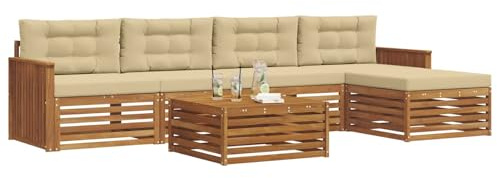 vidaXL Outdoor-Sofagarnitur mit Kissen 6 pcs Natur und Beige, Outdoor Sofa, modernes Gartenmöbel für Terrasse, gemütliches Sitzset, robust und stilvoll