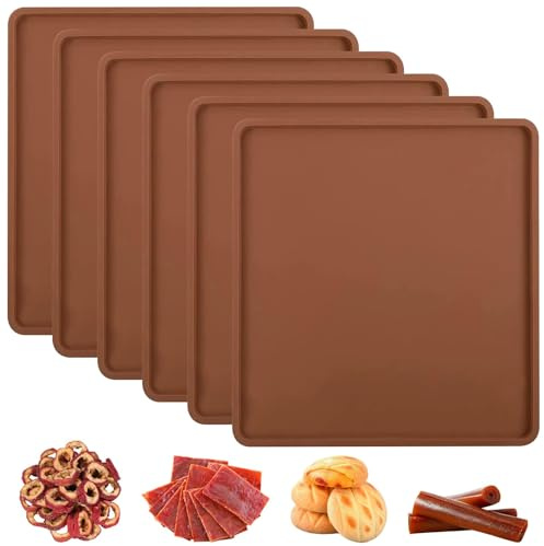 Silikon Dehydrator-Blätter mit Rand,Dehydratormatten mit antihaft beschichtet,Antihaft Dörrfolie für Dörrautomat,Wiederverwendbare Lebensmittel Obst Dörrgerät Matten,BPA Frei(Pack of 6)