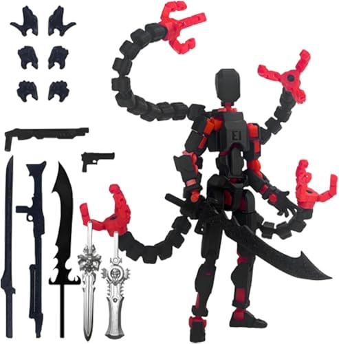 Montage Abgeschlossen Action Figuren, Druck 3D Action Figur mit Mehreren Gelenken, Figuren Schreibtischdekoration Mit 7 Waffen Und 3 Handtypen, Für Spielliebhaber Spielzeug (#E)