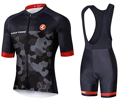 UGLY FROG Anzüge Kurzarm Radtrikot Herren Atmungsaktives Sommer Kurzarm-Bike-Shirt und Radhose gepolsterte Shorts,MTB-Fahrrad-Anzug für Radsport Outdoor Sport Größe:XL