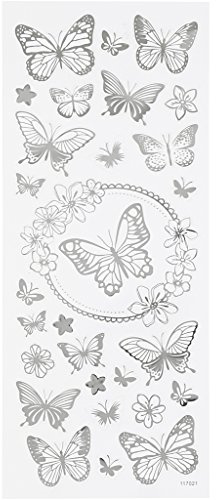 Sticker Schmetterlinge Blatt 10x24cm ca. 28 Stück, silber, Schmetterlinge, 1 Bogen