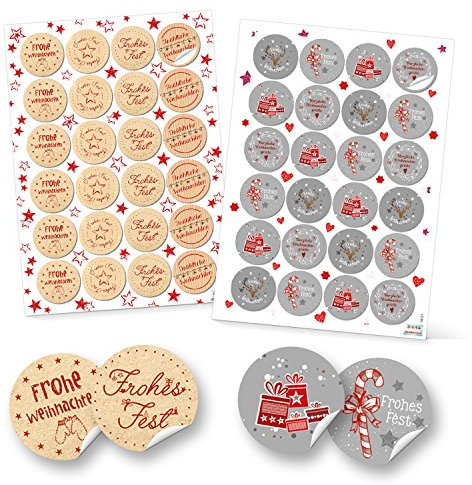 Logbuch-Verlag Weihnachtsaufkleber 2 x 24 Aufkleber mit Frohe Weihnachten Text rund klein 4 cm Set rot