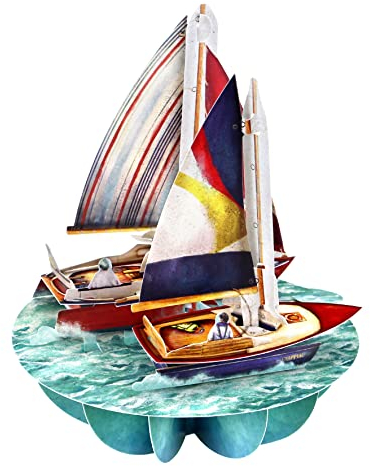 Santoro Pirouette, 3D Pop Up Grußkarte – Segeln – Für Ihn, Für Papa, Geburtstag, Vatertag (Beige, Weiß, Braun, Grün)