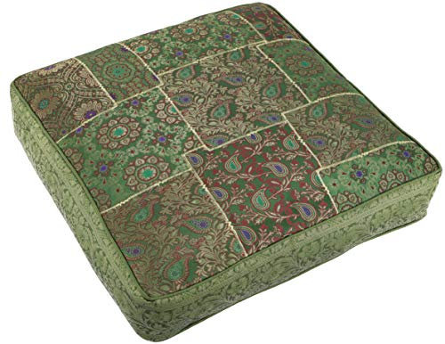GURU SHOP Orientalisches Eckiges Patchwork Kissen 50 cm, Sitzkissen, Bodenkissen mit Baumwollfüllung - Grün, Synthetisch, Zierkissen, Dekokissen, Sofakissen