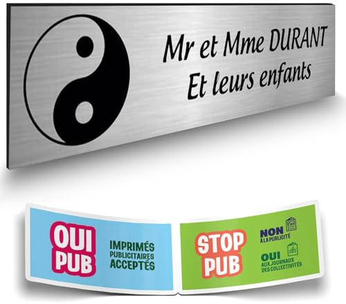 DECOHO - Plaque Boite aux Lettres Personnalisable - Plaque adhésive plastique 100x25 mm - Argent brossé, gravure laser noire - 2 lignes, Argent