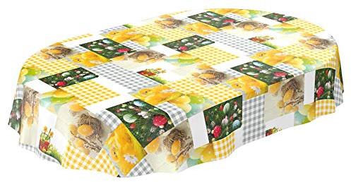 Wachstuchtischdecke abwaschbar Garten Tischdecke Wachstuch Rund Oval Eckig Indoor Outdoor Ostern Osterei Karo Küken Oval 160x140cm