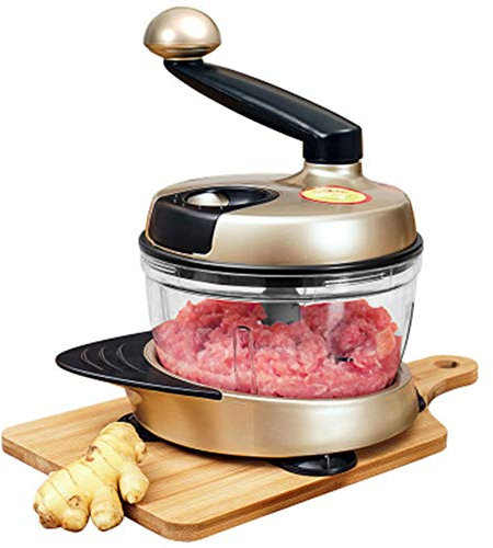 LTLCLZ Manual Food Shredder Dicing Machine Vegetarian Table Knife Multifunction Safety Spinner With Large Glass Container,For Meat, Garlic, Cabbage, Carrots, Tomatoes, Fruits, Salads,Champagne gold