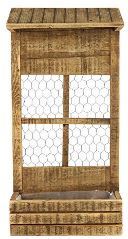 dekorativer rustikaler Pflanzkasten mit Rückwand und Dachattrappe Holz Natur Shabby braun