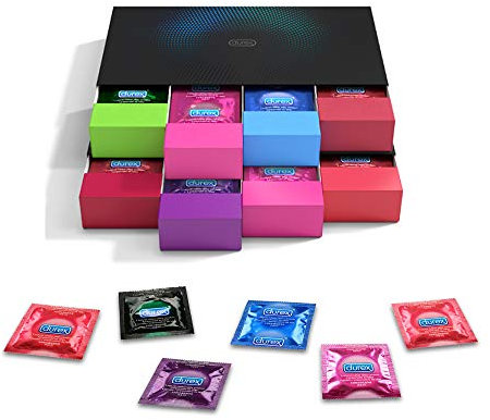 Durex Kondom Geschenkset in stylischen Boxen, Aufregende Vielfalt, praktisch und diskret verpackt, Verhütung, die Spaß macht, Erdbeere, Bunt, 70 Stück (1er Pack)