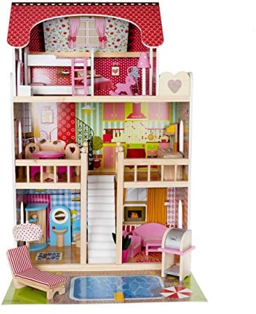 Kruzzel maison de poupée avec accessoires en bois villa pour fille - jouet 11252 - motif : piscine