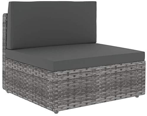 Tidyard Mittelsofa Modular mit Sitzpolster Gartenmöbel Sofa Gartensofa Rattansofa Rattanmöbel Lounge Poly Rattan Stoff Stahl Grau 58,5x65,5x52cm