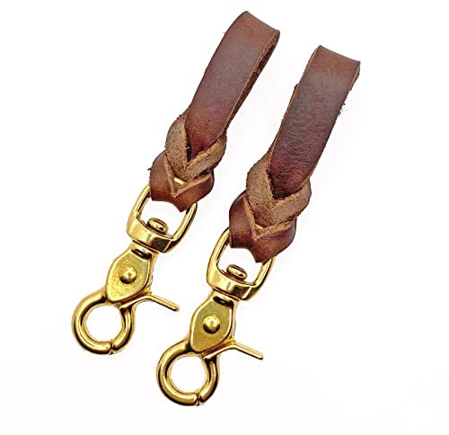 Steigbügelhalter aus Fettleder, geflochten (Dunkelbraun, Messing)