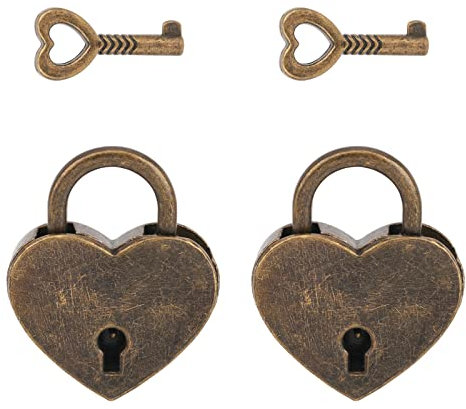 VerRich Lot de 2 mini cadenas vintage en forme de cœur avec clé pour sac à main, boîte à bijoux, boîte de rangement, journal intime