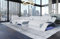 Ledersofa Calabria in U-Form als Sofa Landschaft mit Beleuchtung USB-Anschluss Kopfstützen Stauraum (Ottomane rechts, White)