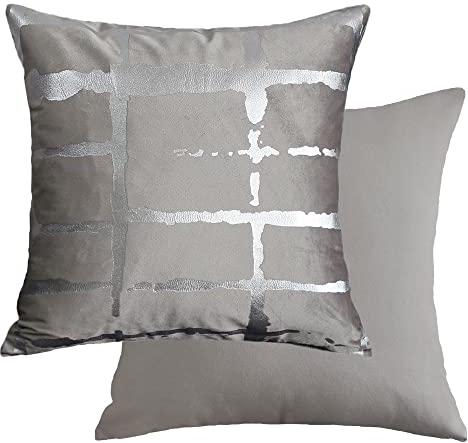 Inspi Decor Kissenbezüge, Grau und Silber, Superweicher Samt, Geometrische Kissenbezüge, 45 x 45 cm – 2er-Set