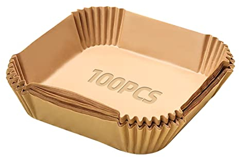 100Pezzi Carta Forno per Friggitrice ad Aria 6,3 Resistente All'acqua e All'olio Per Alte Temperature(Quadrati)