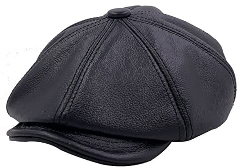 IFSUN Herren Newsboy Flat Cap Leder Gatsby Ivy Golf Cabbie Hat Schwarz, Schwarz, Einheitsgröße