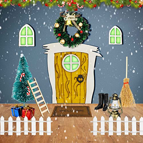 Meetory Wichtel Zubehör, Wichteltür Set, Wichteltür Zubehör Weihnachten Nissedor, Miniatur Weihnachtswichtel Tür, Weihnachtsdeko Elfentür Feentür Puppenhaus für Kinder Beleuchtete Türen Fenster