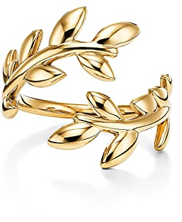 JewelryGift 18K Gold Plated Olive Leaf Bypass Ring Simple and Beautiful Also a Great Choice for Lovers Classy Design Anniversary Ring Gift for Women and Girls-Z1-A GPR-D47_Z1